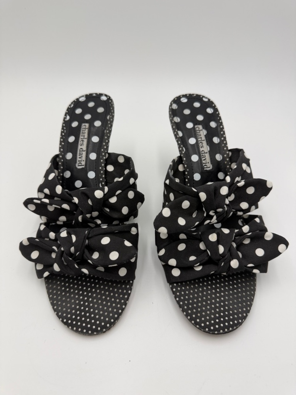 Charles David Black and White Polka Dot Knot Slide Sandals